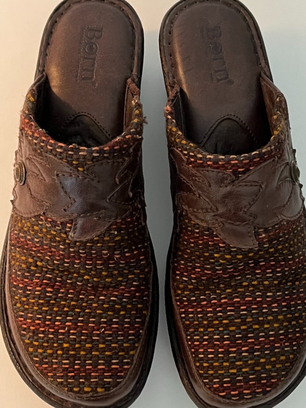 Born Pittina Mules Clogs Brown Leather Wedge Heels Women's Size US 9 EU 40.5 EUC